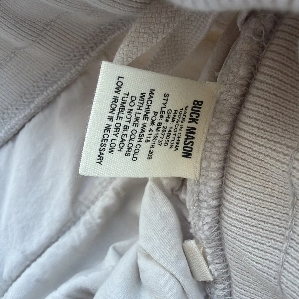Buck Mason Sweatpants Mens XL Cream Tapered Joggers Casual Cotton Minimalist